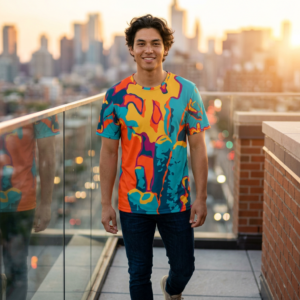 Men's Abstract Neon Sports Jersey — Vibrant All-Over Print Athletic Tee