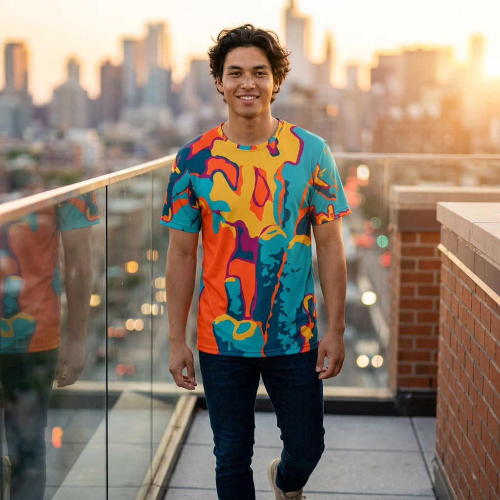 Men's Abstract Neon Sports Jersey — Vibrant All-Over Print Athletic Tee