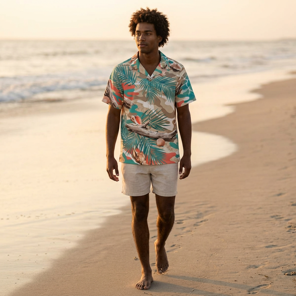 Tropical Seashell Hawaiian Shirt — Men’s Beach Aloha Shirt - Image 3