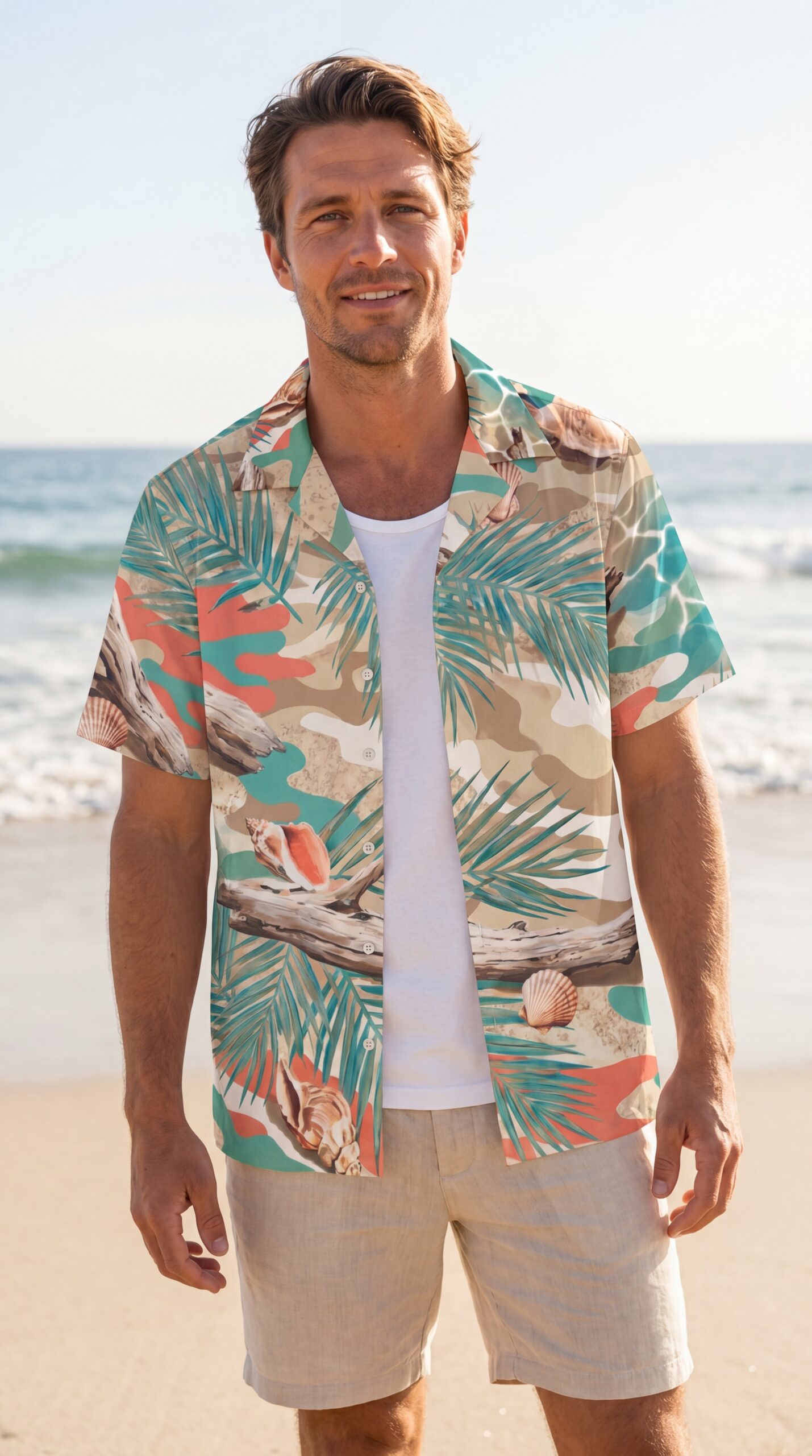 Tropical Seashell Hawaiian Shirt — Men’s Beach Aloha Shirt