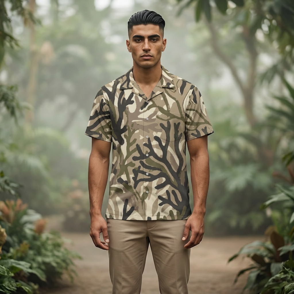 Men's Abstract Coral Button-Up