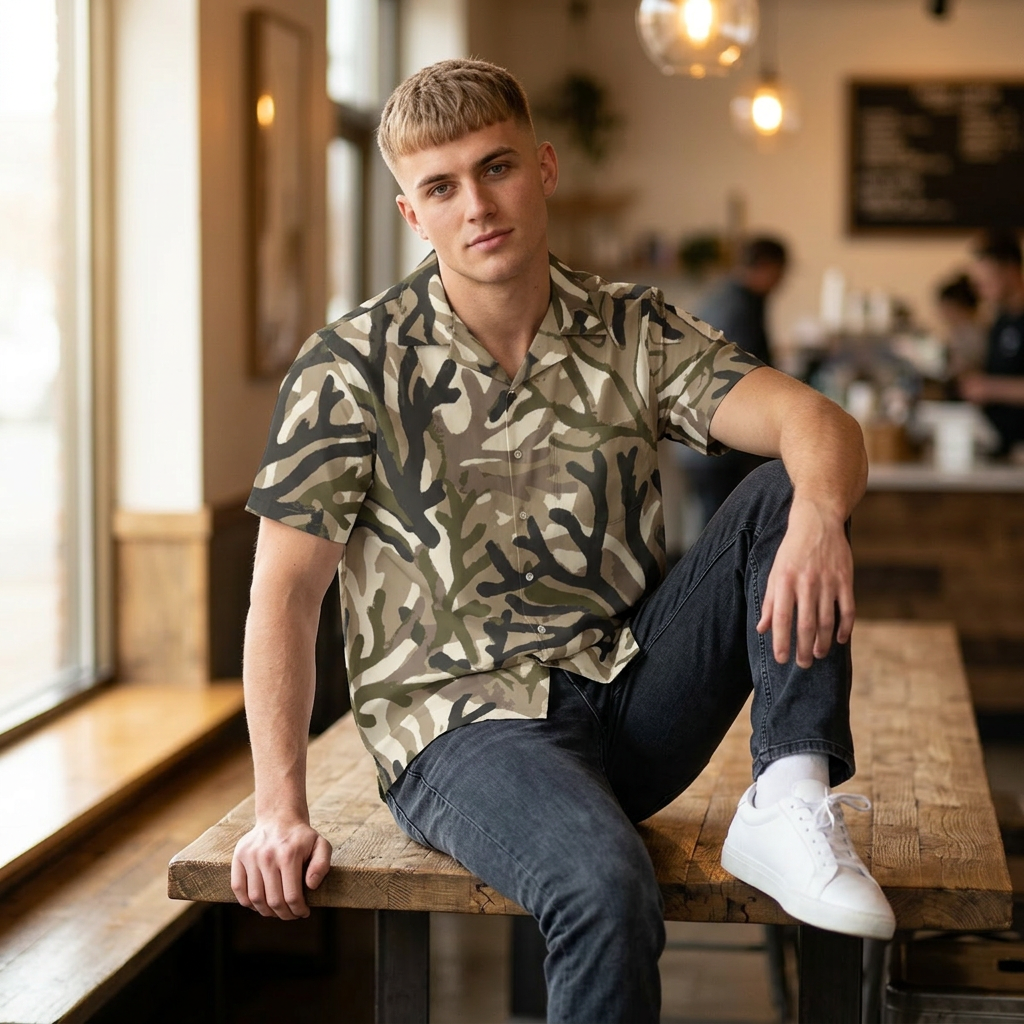 Men's Abstract Coral Button-Up - Image 2